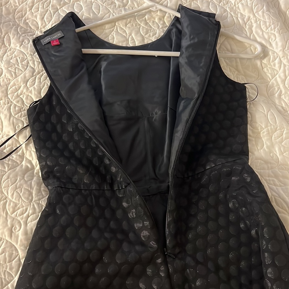 Vince Camuto black on black polka dot dress w/ synched waist. Zip at the back. - Picture 5 of 5